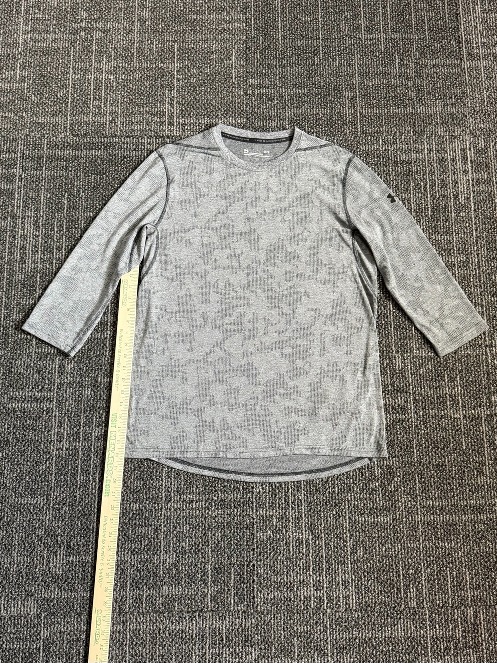 Under Armour Threadborne Heatgear Shirt Mens Fitted Gray Camo 3/4 Sleeve Large